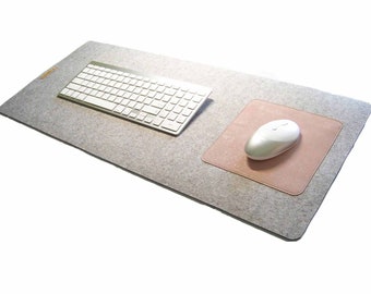 Desk pad for keyboard with mouse pad Handmade Merino wool felt felt cork color and size selection