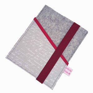 eReader hoesje eBook reader tablet hoesje lettertype lichtgrijs bordeaux wolvilt katoenen stof, bijv. voor Kindle Paperwhite 12 Kobo Clara 2E