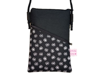 Sac pour téléphone portable Dandelion noir 19 x 12 cm Mini sac à bandoulière avec cordon pour téléphone portable en coton