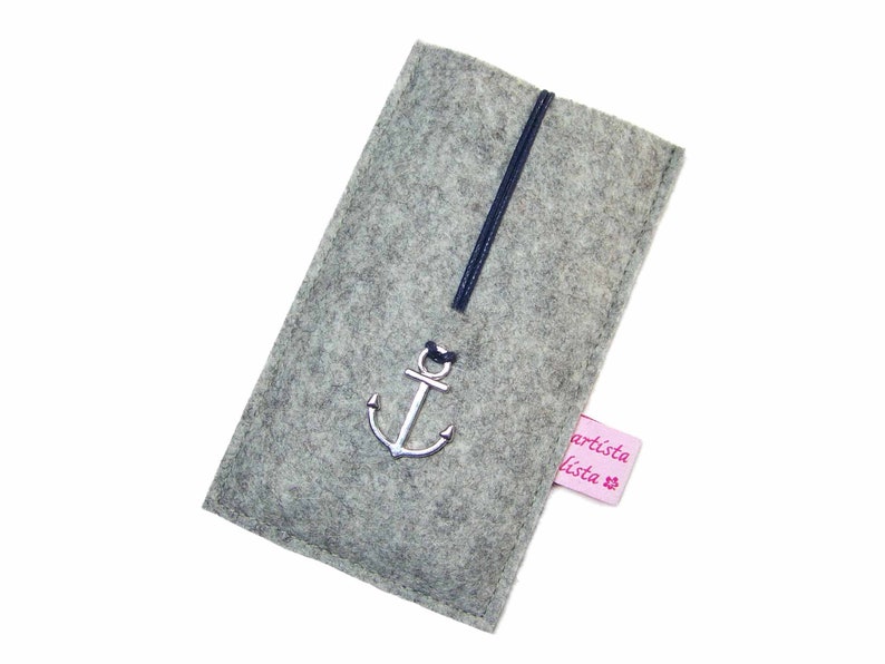 Mobile phone case mobile phone case smartphone case with anchor pendant Merino wool felt / e.g. for iPhone / Samsung Galaxy / Fairphone / Motorola etc image 6