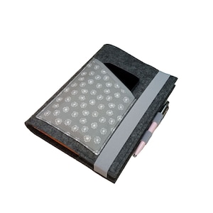Kalenderhoes A5 vilt individuele kleurkeuze paardebloemgrijs met gsm-vak van katoenen stof Din A5 boekkalender tot max. 21 x 15 x 2,5 cm