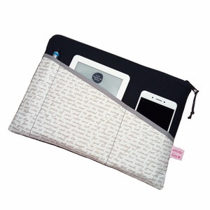 Tablet Tasche Poesie taupe | 3 Einsteckfächer | gepolstert | nach Maß bis max. 13,9 Zoll herstellbar | z.B. für iPad , Galaxy Tab