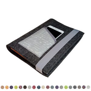 Kalenderhoes A5 vilt met gsm-vak | selecteerbare katoenen stof, bijv. lettertype lichtgrijs | voor Din A5 boekkalenders tot max. 21 x 15 x 2,5 cm
