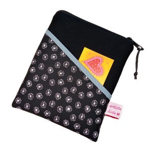 Kant en klaar eReader tasje paardebloem zwart voor lezers tot max. 17 x 12 x 1 cm