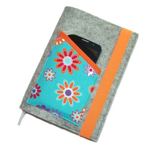 Kalenderhoes A5 vilt | voor boekkalender notitieboek tot max. 21 x 15 x 2,5 cm | Keuze uit kleuren + verschillende stofpatronen voor gsm-vak