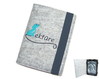 scharnierende eBook-lezer eReader tablethoes hond borduurwolvilt op maat gemaakt tot max. 8,0", bijv. voor Tolino Shine 2HD