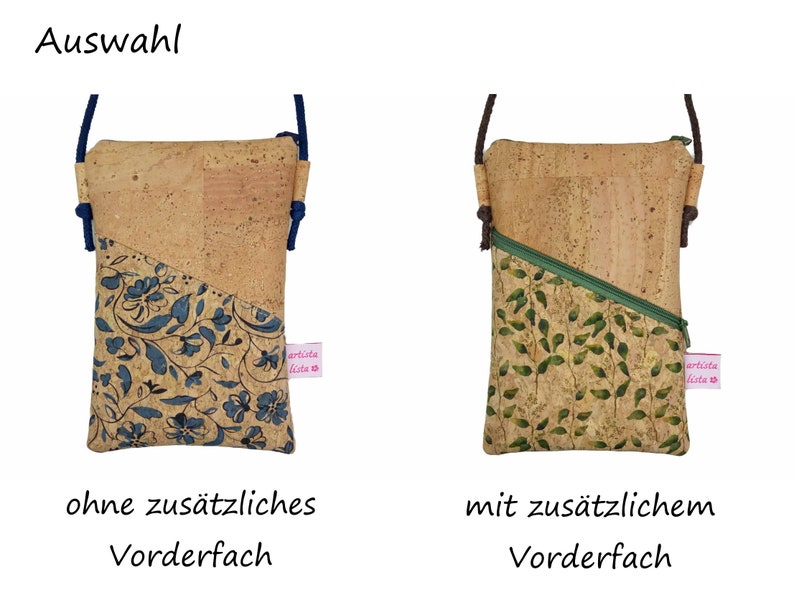 Mobile phone bag for hanging around the body, natural cork, small bag, choice of colors and patterns image 4