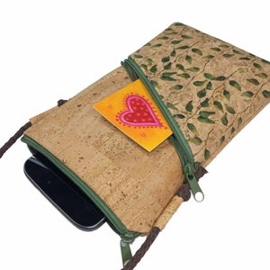 Mobile phone bag for hanging around the body, natural cork, small bag, choice of colors and patterns image 2