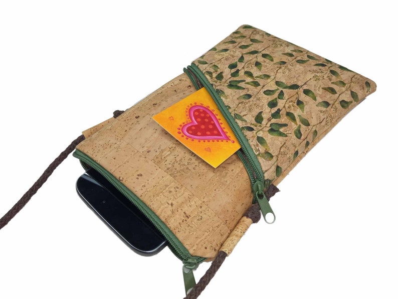 Mobile phone bag for hanging around the body, natural cork, small bag, choice of colors and patterns image 2