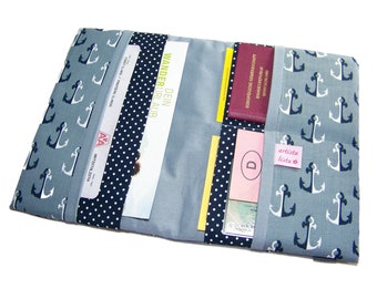 Travel case documents fabric anchor grey | Document bag for travel documents | Travel gift