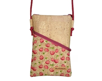 Mobile phone bag for hanging cherries cork shoulder bag selection of colors and patterns