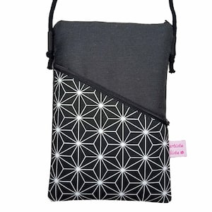 Handytasche zum Umhängen Hexagon schwarz Crossbody Bag Mini Umhängetasche z.B. für Handy aus Baumwollstoff 2 Fächer