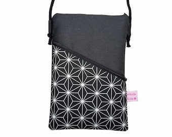 Mobile phone bag for hanging Hexagon black Crossbody Bag Mini shoulder bag e.g. for mobile phone made of cotton fabric 2 compartments