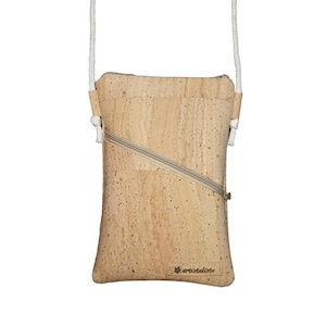 Handytasche zum Umhängen Kork natur | Farbwahl | ohne/mit Vorderfach | kleine Umhängetasche mit Kordel | Crossbody Bag | Handmade in Germany