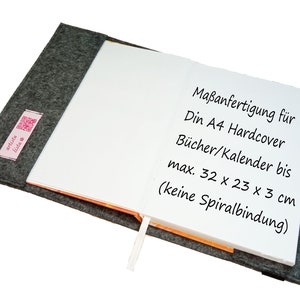 Kalenderhülle A4 für Lehrerkalender Hardcover Notizbuch Filz mit/ohne Vorderfach für Buchkalender nach Maß bis max. H 32 x B cm x T 3 cm Bild 2