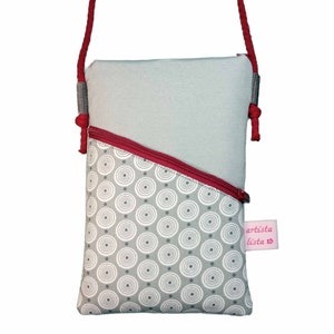 Mini Umhängetasche Handytasche Kleine Tasche grau z.B. für Handy aus Baumwollstoff 2 Fächer Farb- und Musterauswahl