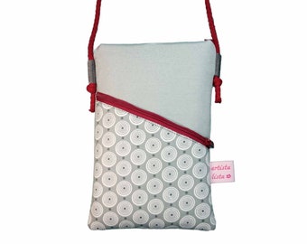 Mini sac à bandoulière sac pour téléphone portable Petit sac gris par exemple pour téléphone portable en tissu coton 2 compartiments choix de couleurs et de motifs