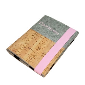 eReader Hülle aufklappbar Wollfilz Kork | ohne/mit Namen | z.B. für Tolino Shine 5 | Handmade in Germany