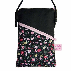 Handytasche Kleine Tasche Mini Umhängetasche schwarz z.B. für Handy aus Baumwollstoff 2 Fächer Farb- und Musterauswahl