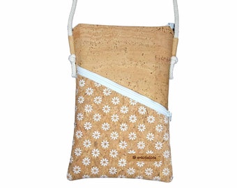 Natural cork mobile phone bag for hanging around the shoulder. Small bag, choice of colors and patterns
