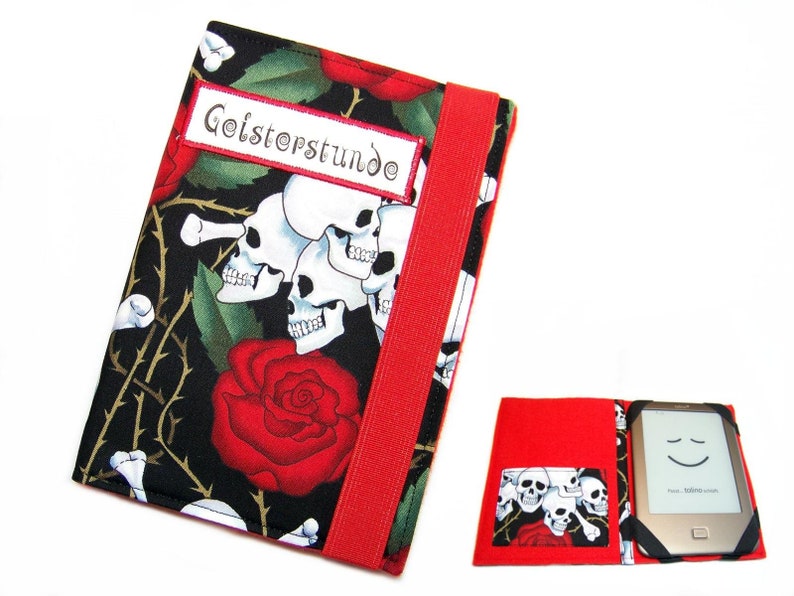 L'étui eReader peut être ouvert pour les tablettes liseuses jusqu'à 17,5 x 12 cm maximum, par exemple pour Kindle Paperwhite Touch Tolino Shine Page Pocketbook Touch Skulls N'Roses