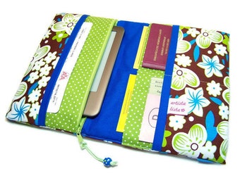 Travel case documents FlowerArt | Choice of color elastic band | with or without zip pocket | Gift for travel