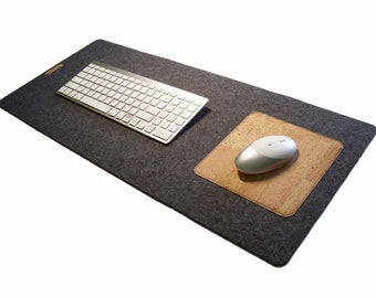 Tapis de bureau pour clavier avec tapis de souris, feutre de laine mérinos fait à la main, sélection de couleur et de taille en liège