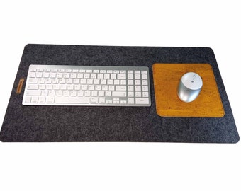 Desk mat pad for keyboard with mouse pad Handmade Merino wool felt felt cork color and size selection, gift for teacher colleague