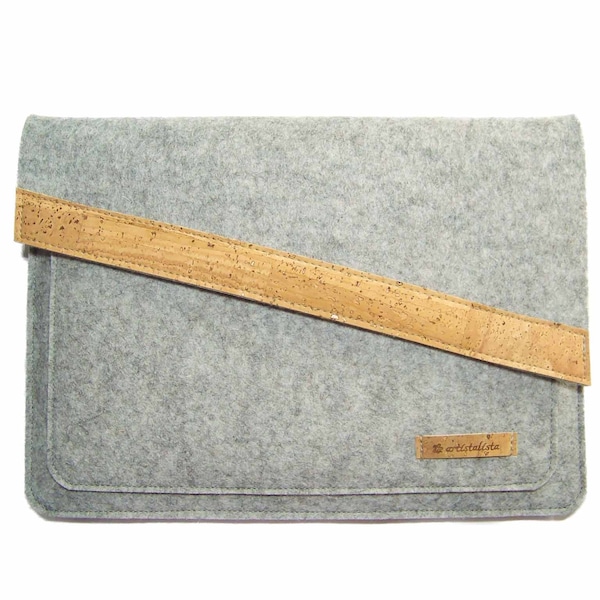 MacBook Tasche Filz Kork Hülle Notebook 13 Zoll 14 Zoll oder 16 Zoll Merino Wollfilz Farbauswahl Größenauswahl Handmade