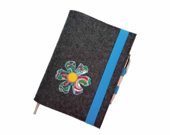Couverture de calendrier feutre avec fleur pour calendrier Din A5, couverture de cahier porte-stylo feutre de laine cadeau pour collègues patrons enseignants