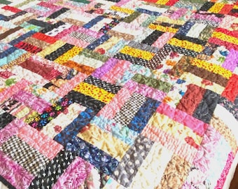 Vintage Patchwork CRAZY QUILT Bedspread: Handmade 60"