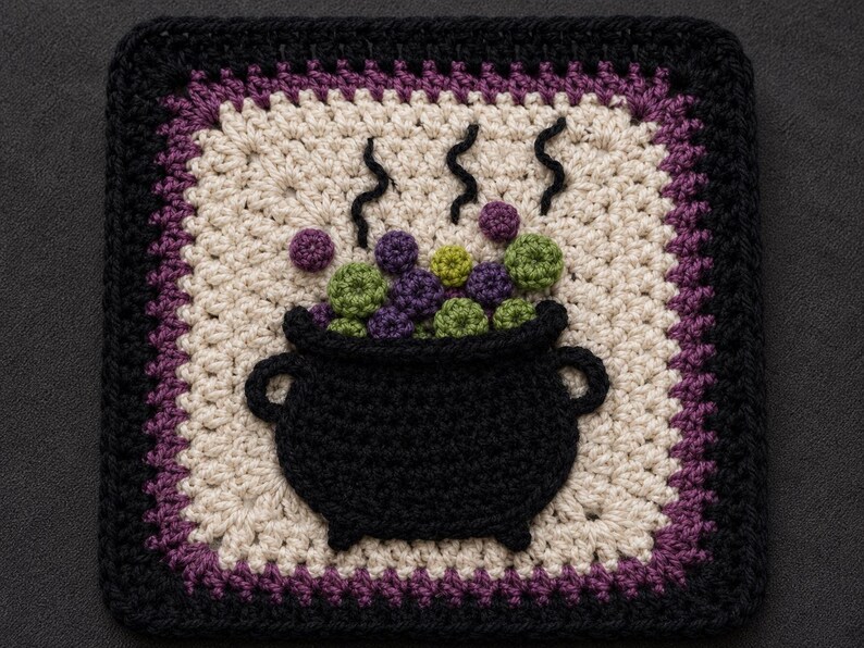 Witch's Cauldron Crochet Granny Square Pattern (Digital PDF)