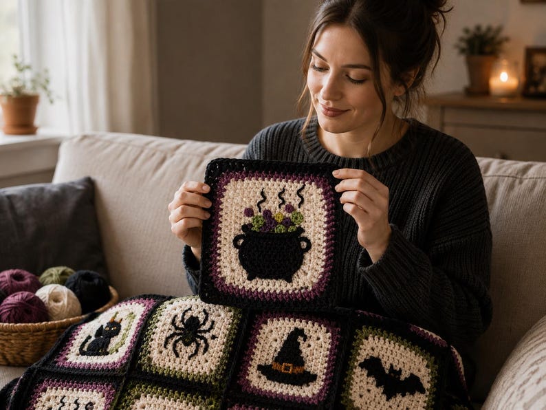 Witch's Cauldron Crochet Granny Square Pattern (Digital PDF)