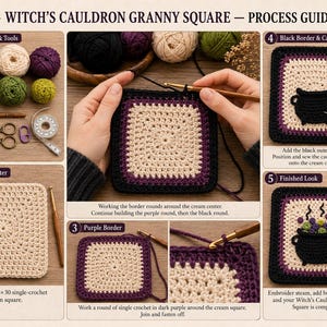 Witch's Cauldron Crochet Granny Square Pattern (Digital PDF)