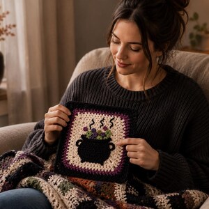 Witch's Cauldron Crochet Granny Square Pattern (Digital PDF)
