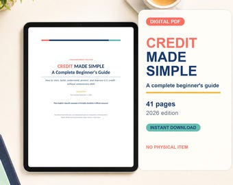 US Credit Guide PDF for Beginners | Credit Scores, Reports & Identity Theft | 41 Pages | Digital Download