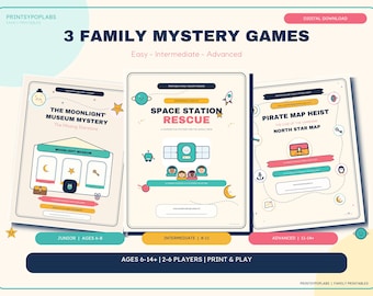 Printable Family Mystery Games Bundle: 3 Kids Escape Room Adventures, Ages 6-14
