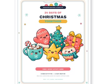 Family Advent Calendar, 24 Christmas Activity Cards, Kids Holiday Countdown, Instant Download PDF