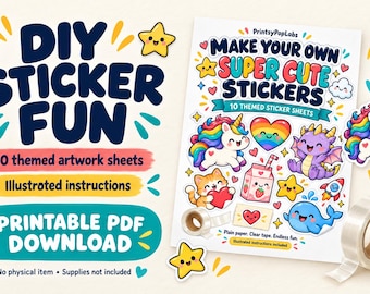 DIY Printable Stickers | 10 Themed Sheets with Instructions | Kids Paper Craft PDF