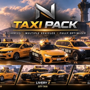 Paquete de taxis: 11 vehículos / Adaptado a la ambientación / 3 diseños
