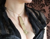 Brass 'Steampendulum' Necklace - from the Steampunk Catwalk Collection. Brass etched with cog design, adjustable