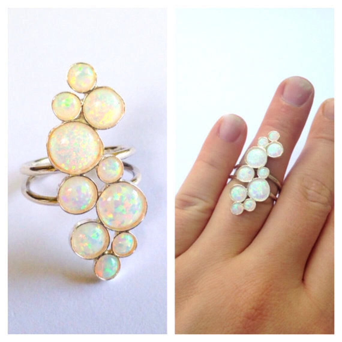 Sterling Silver and Opal Statement Ring Etsy
