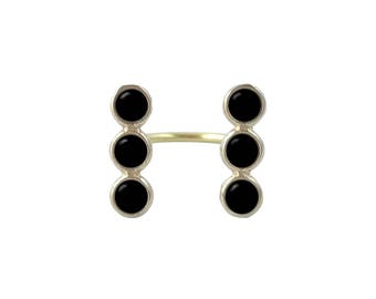 Black Onyx Double Trio Open Ring