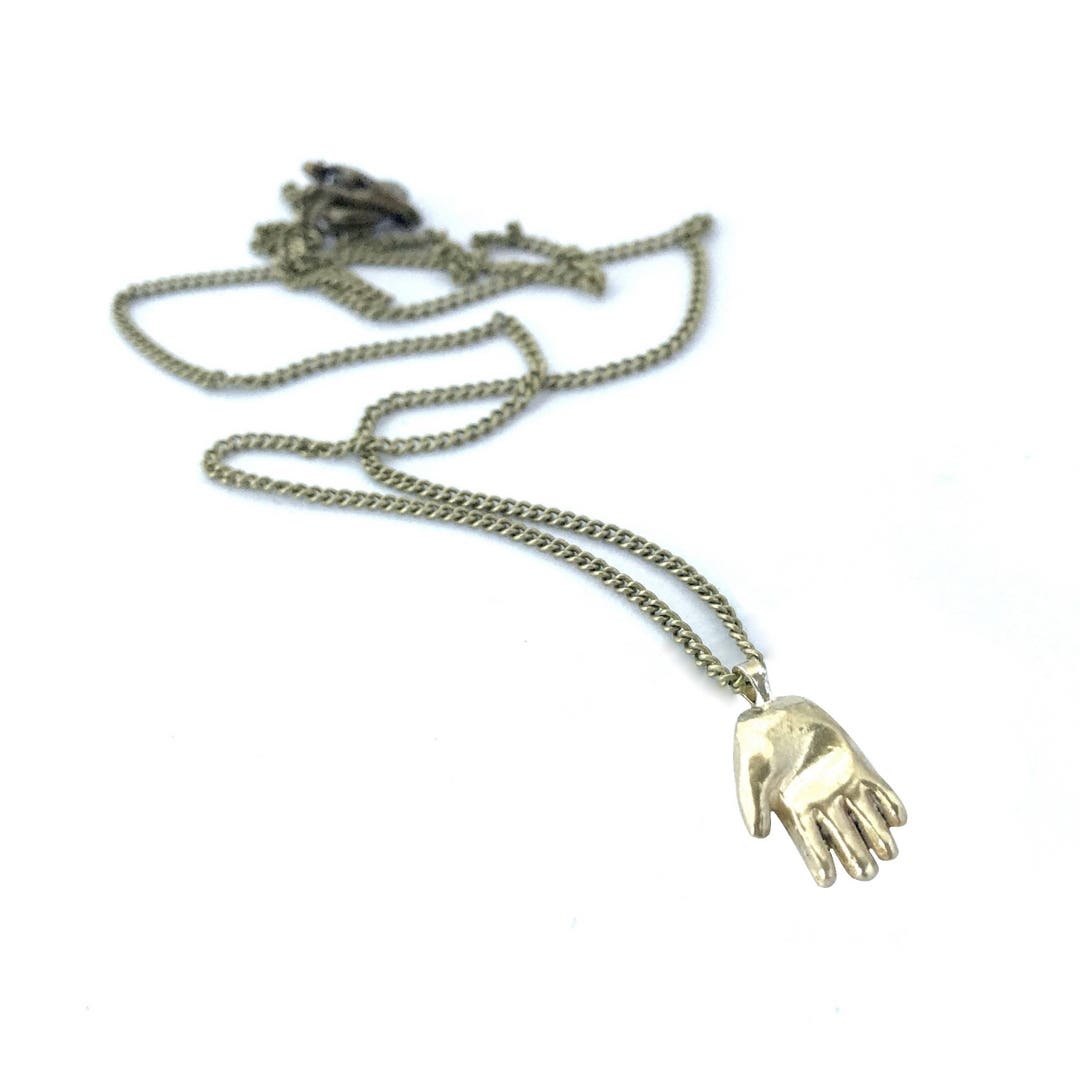 Tiny Brass Hand Necklace // Palmistry Necklace - Etsy