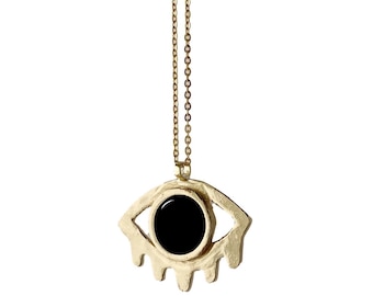 Collana Occhio Grande con Ciglia con Onice Nero