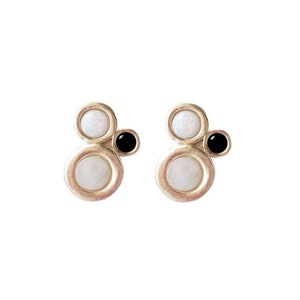 Nebula Earrings with Rainbow Moonstone, Opal, and Black Onyx
