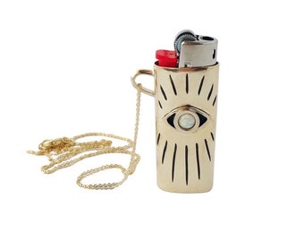 Eye Lighter Case Necklace with Opal for Mini Bic Lighters // Evil Eye Lighter Case