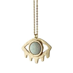 Large Eye with Lashes Necklace with Opal