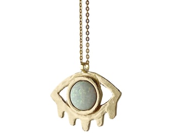 Large Eye with Lashes Necklace with Opal