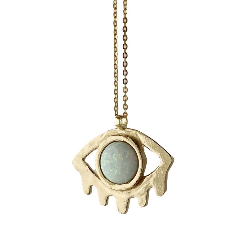 Large Eye with Lashes Necklace with Opal